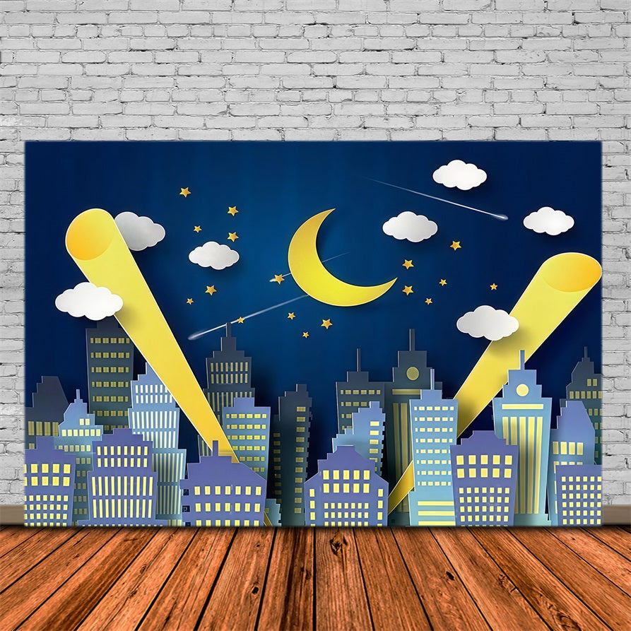 Toile de fond Nouveau-né Ville Nocturne Ligne d’Horizon Clair de Lune Enfants MRR9-128