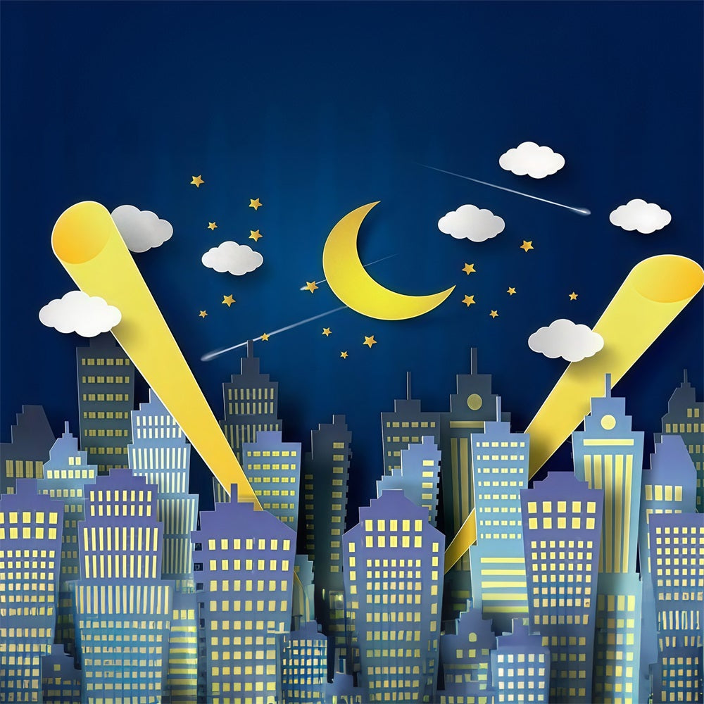 Toile de fond Nouveau-né Ville Nocturne Ligne d’Horizon Clair de Lune Enfants MRR9-128