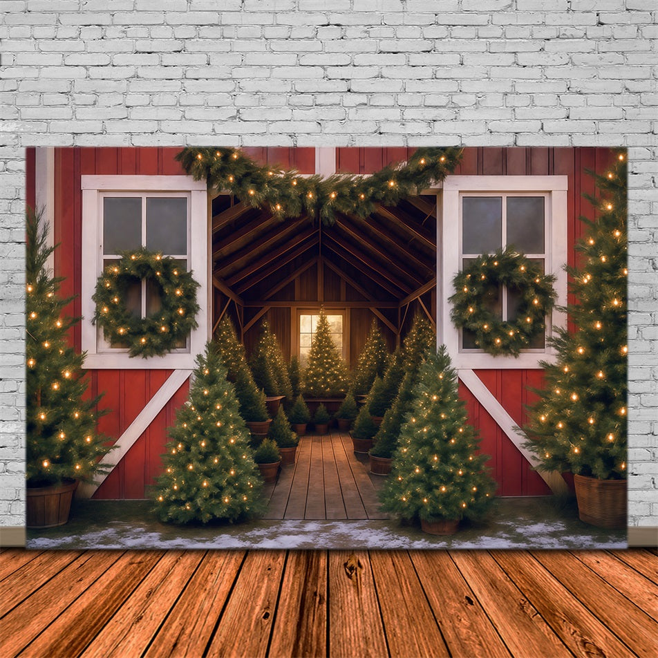 Toile de fond Noël Arbre de Noël Grange Lumières MRR9-13