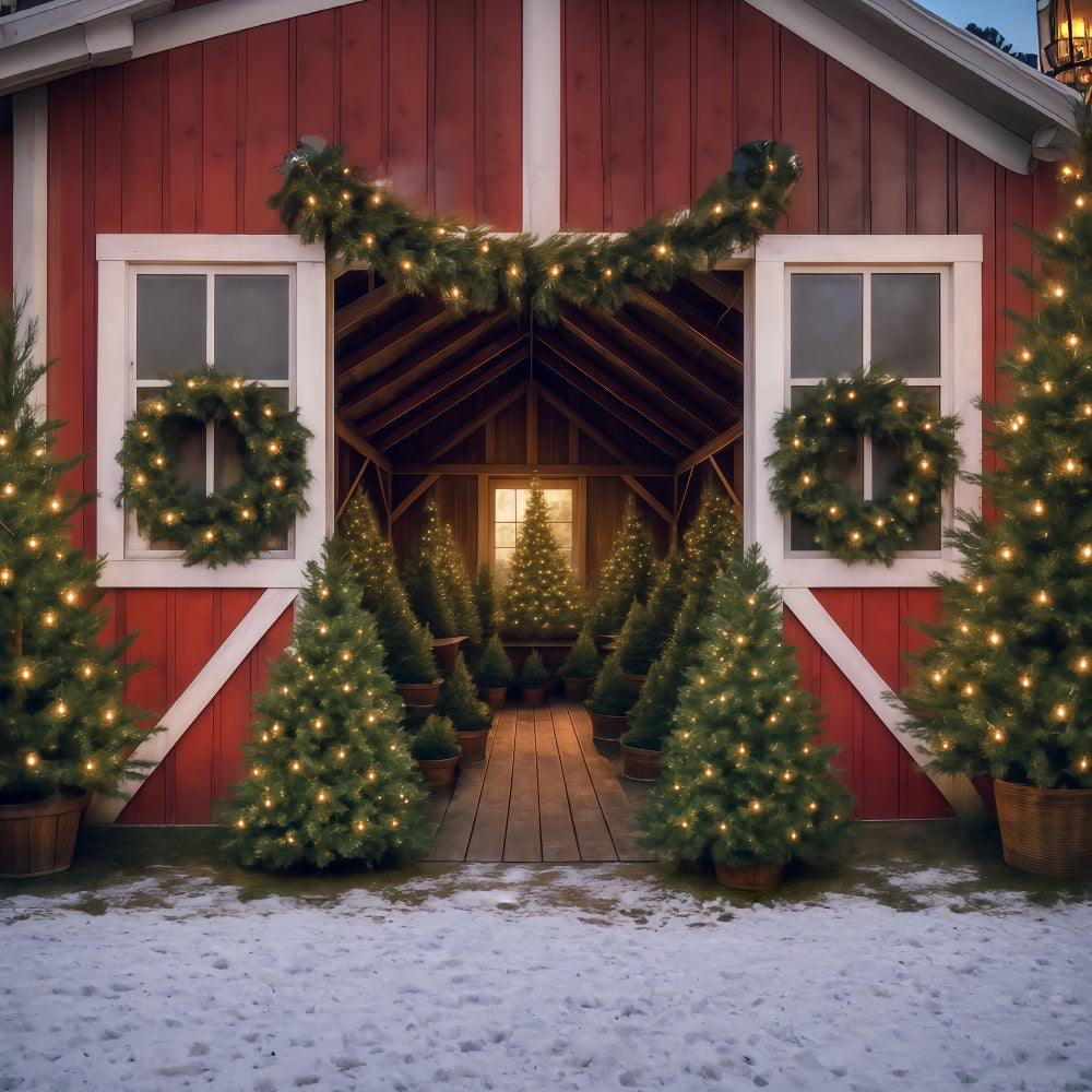 Toile de fond Noël Arbre de Noël Grange Lumières MRR9-13