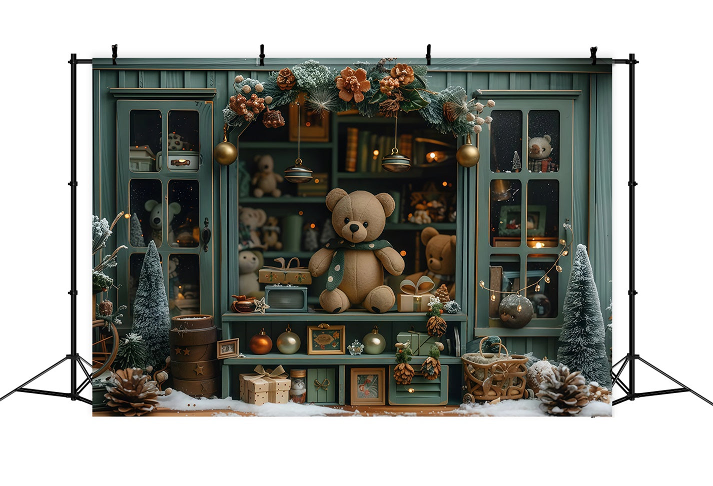Toile de fond Noël Ours en Peluche Vitrine Festive Fenêtre Noël MRR9-130