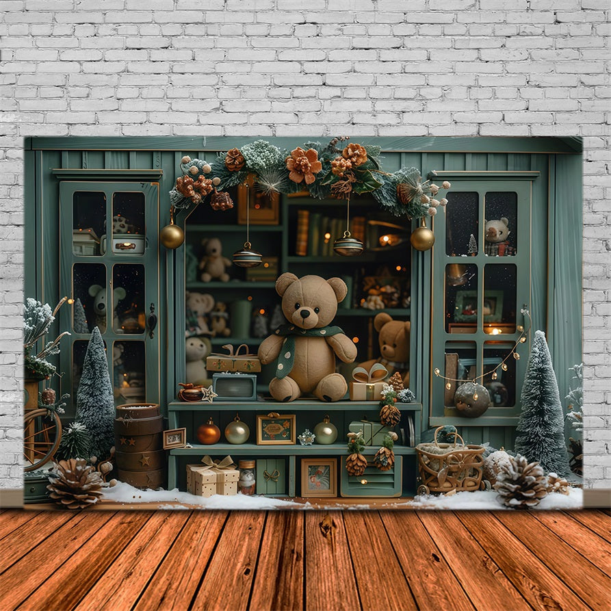 Toile de fond Noël Ours en Peluche Vitrine Festive Fenêtre Noël MRR9-130