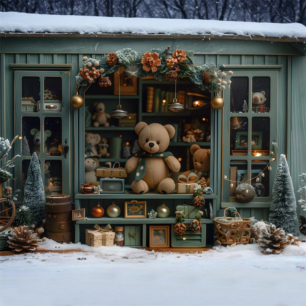 Toile de fond Noël Ours en Peluche Vitrine Festive Fenêtre Noël MRR9-130