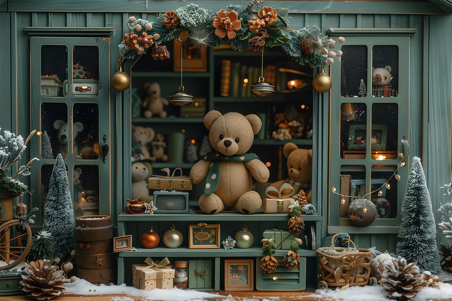 Toile de fond Noël Ours en Peluche Vitrine Festive Fenêtre Noël MRR9-130