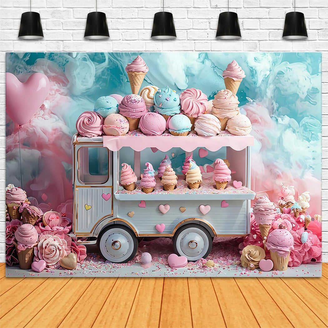 Toile de fond Enfants Camion Glace Pastel Douceurs MRR9-14