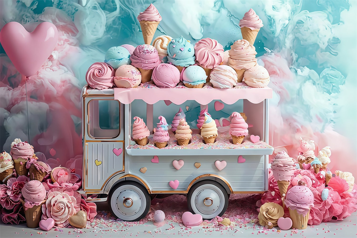 Toile de fond Enfants Camion Glace Pastel Douceurs MRR9-14