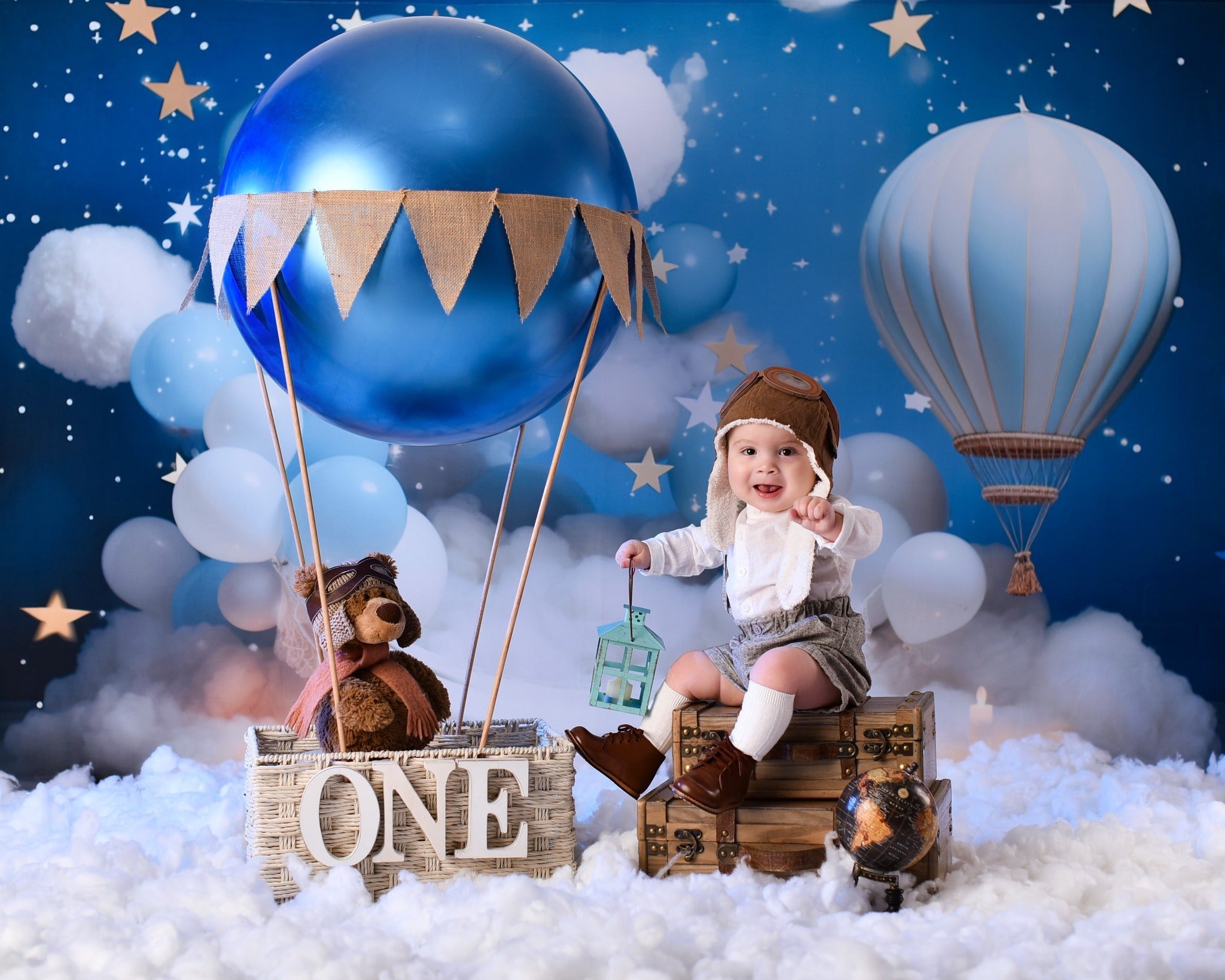 Toile de fond Nouveau-né Ciel Bleu Ballons Nuages MRR9-15