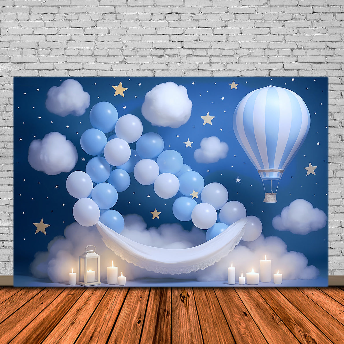 Toile de fond Nouveau-né Ciel Bleu Ballons Nuages MRR9-15