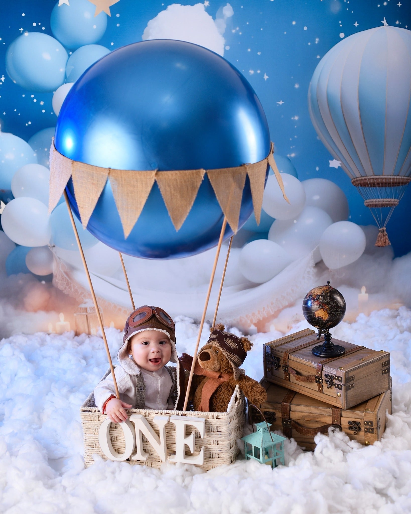 Toile de fond Nouveau-né Ciel Bleu Ballons Nuages MRR9-15
