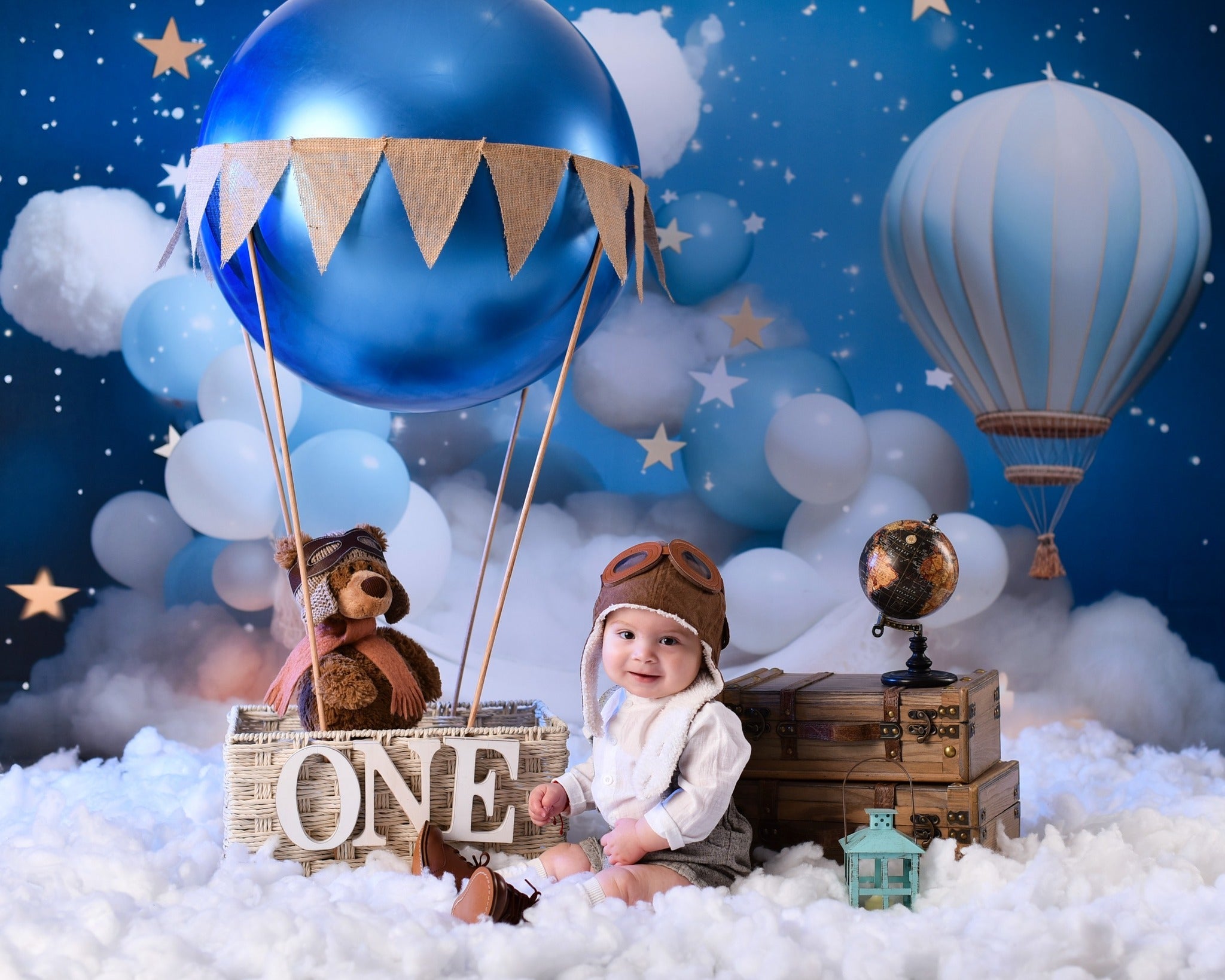 Toile de fond Nouveau-né Ciel Bleu Ballons Nuages MRR9-15