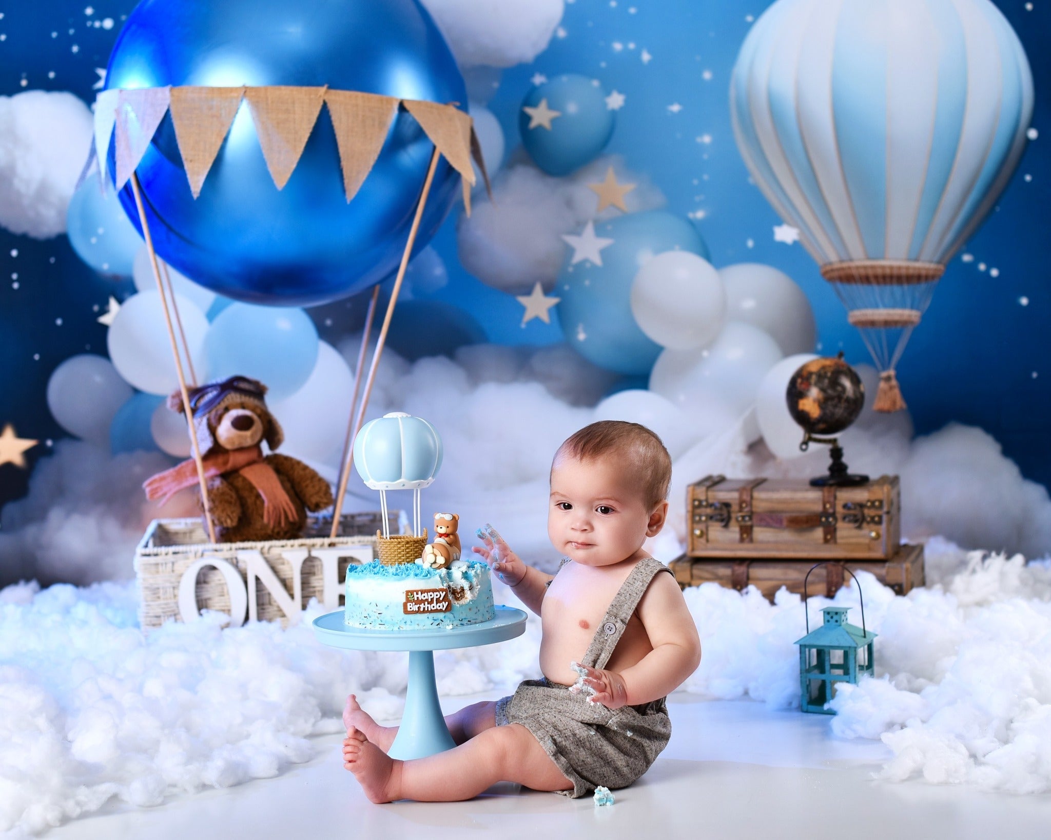 Toile de fond Nouveau-né Ciel Bleu Ballons Nuages MRR9-15