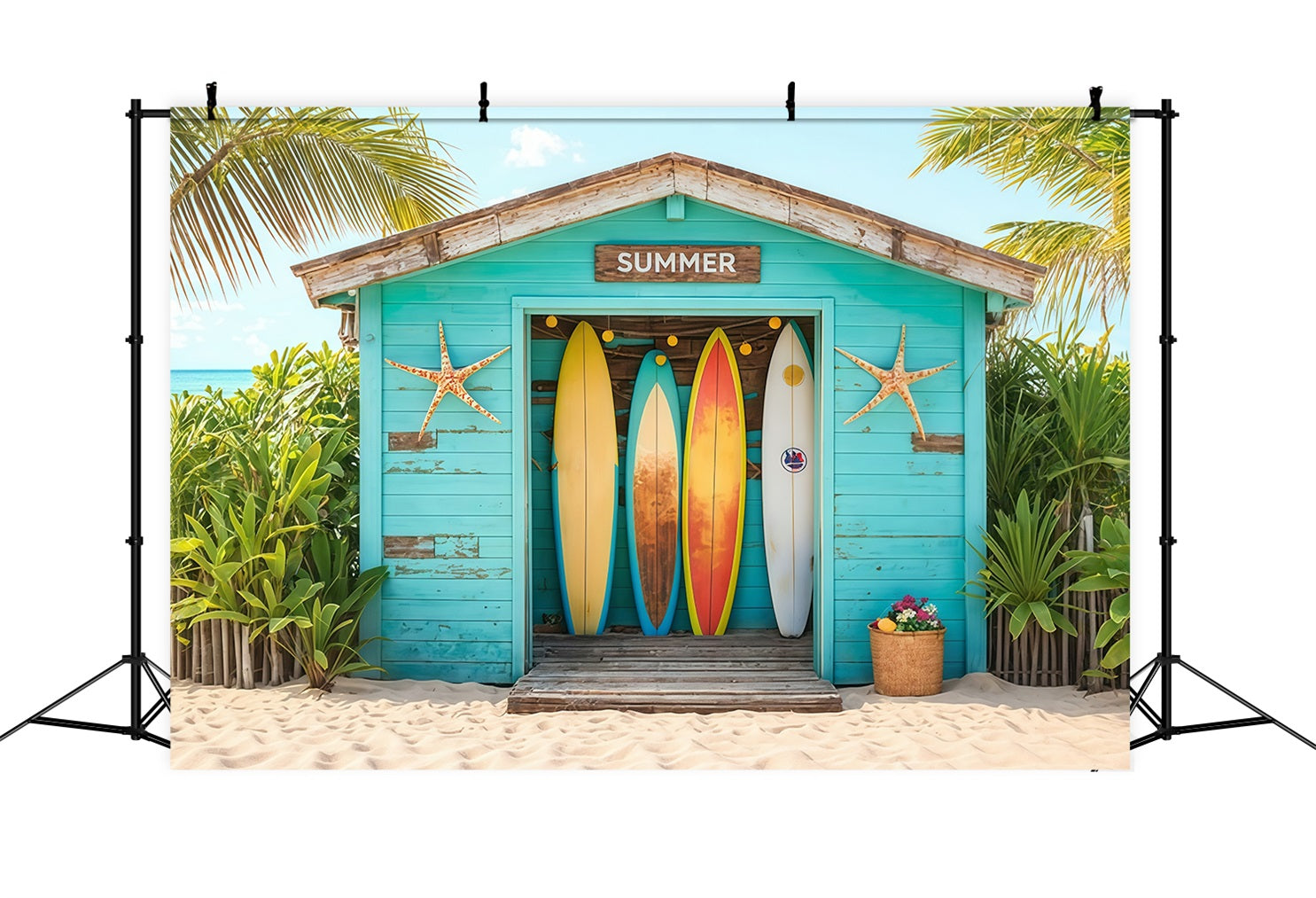 Toile de fond Été Surf Plage Tropicale Cabane MRR9-17