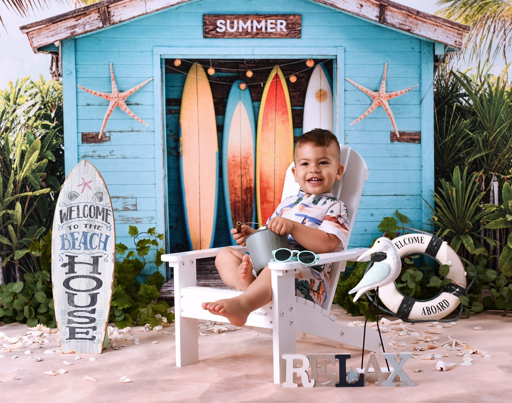 Toile de fond Été Surf Plage Tropicale Cabane MRR9-17