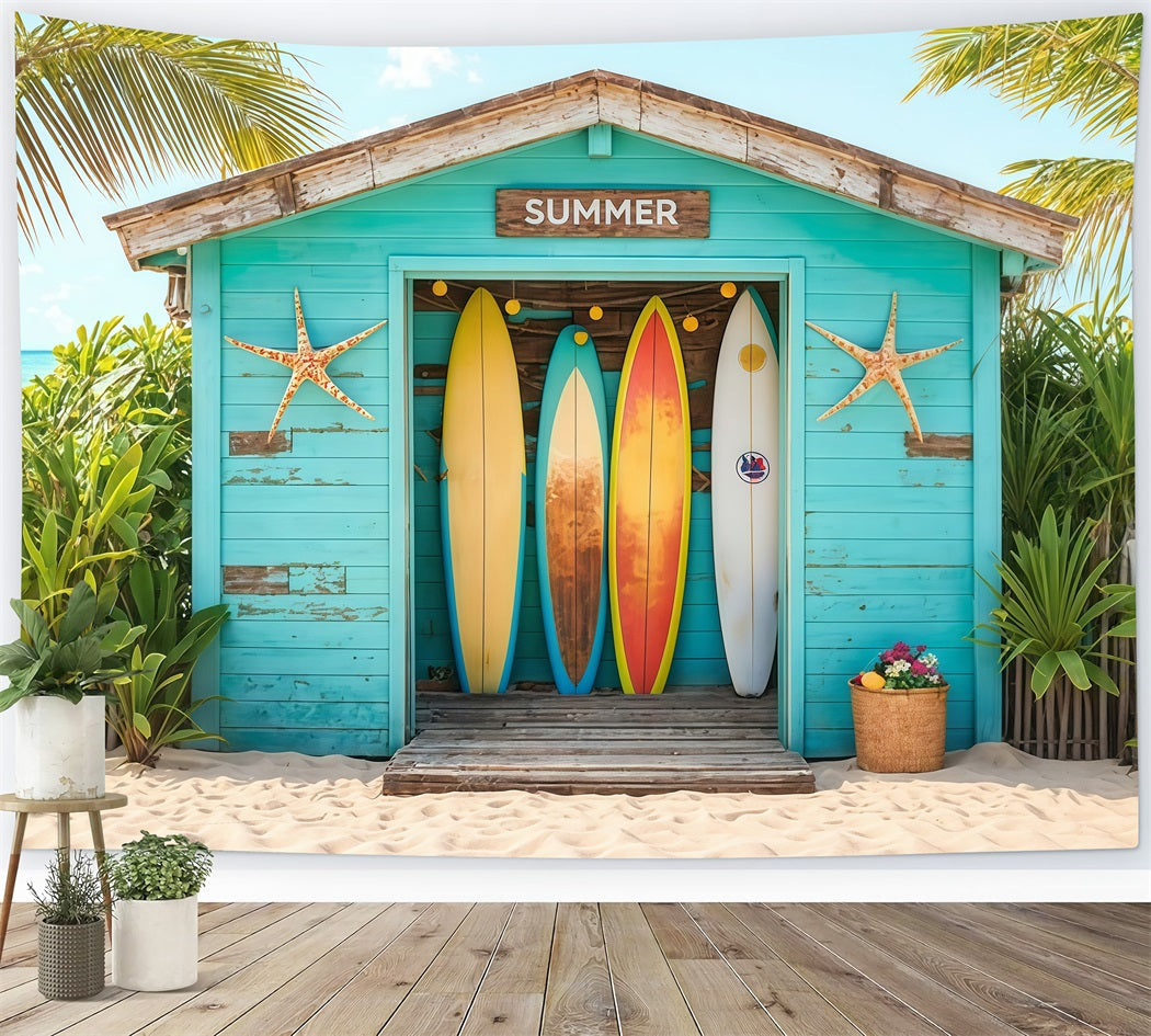 Toile de fond Été Surf Plage Tropicale Cabane MRR9-17