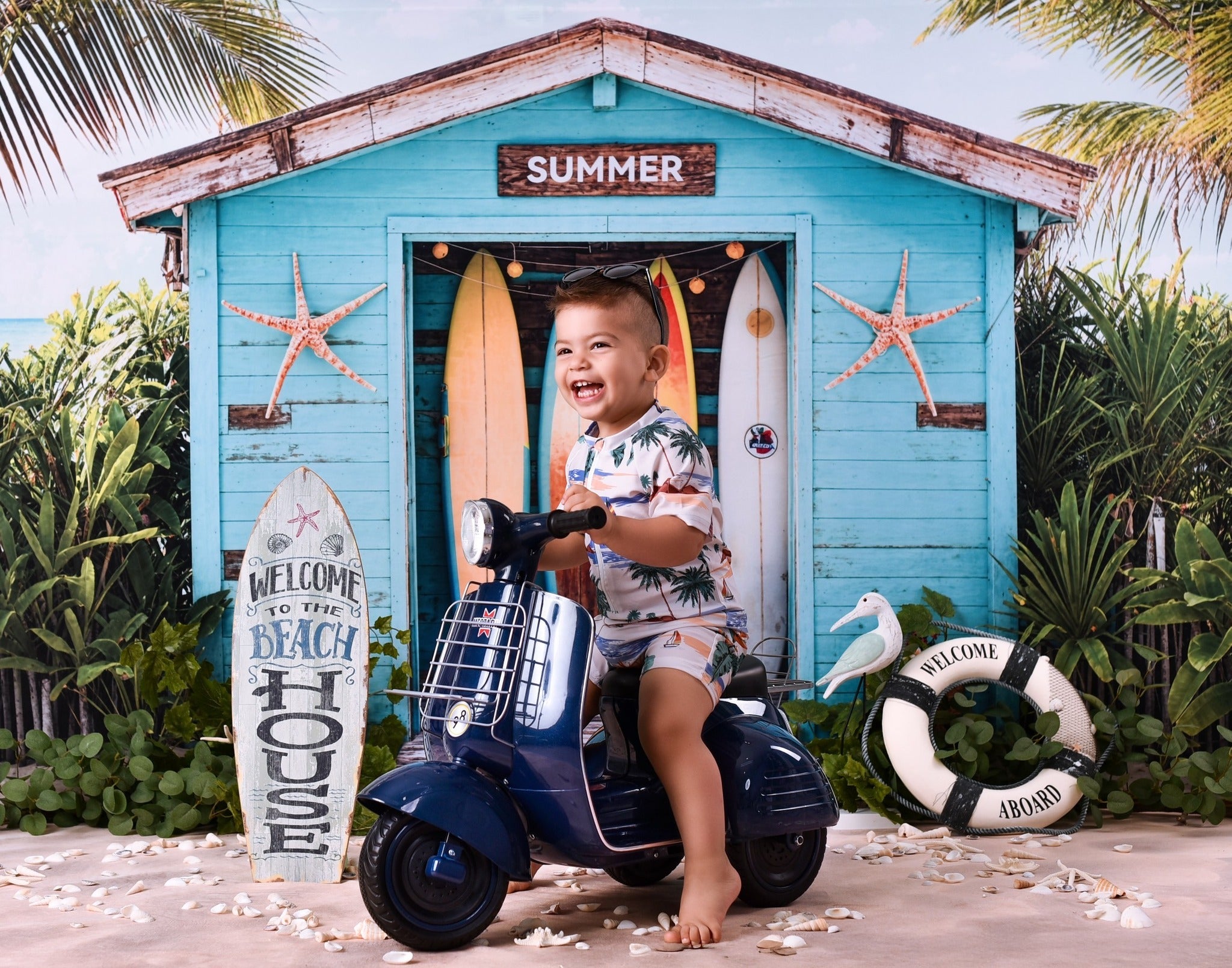 Toile de fond Été Surf Plage Tropicale Cabane MRR9-17