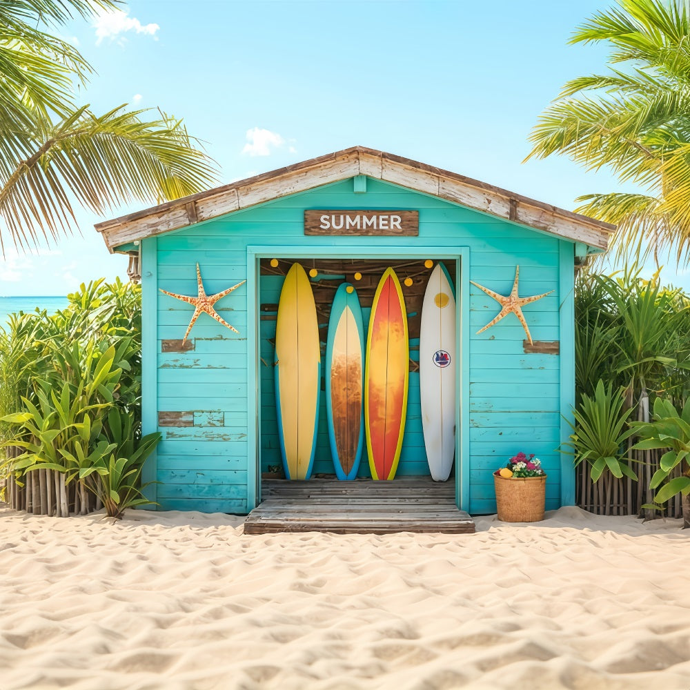 Toile de fond Été Surf Plage Tropicale Cabane MRR9-17