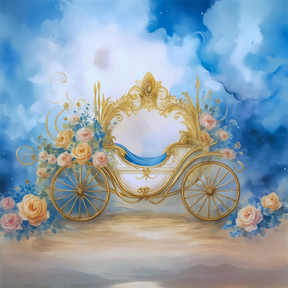 Toile de fond Enfants Carrosse Doré Fantaisie Florale MRR9-18
