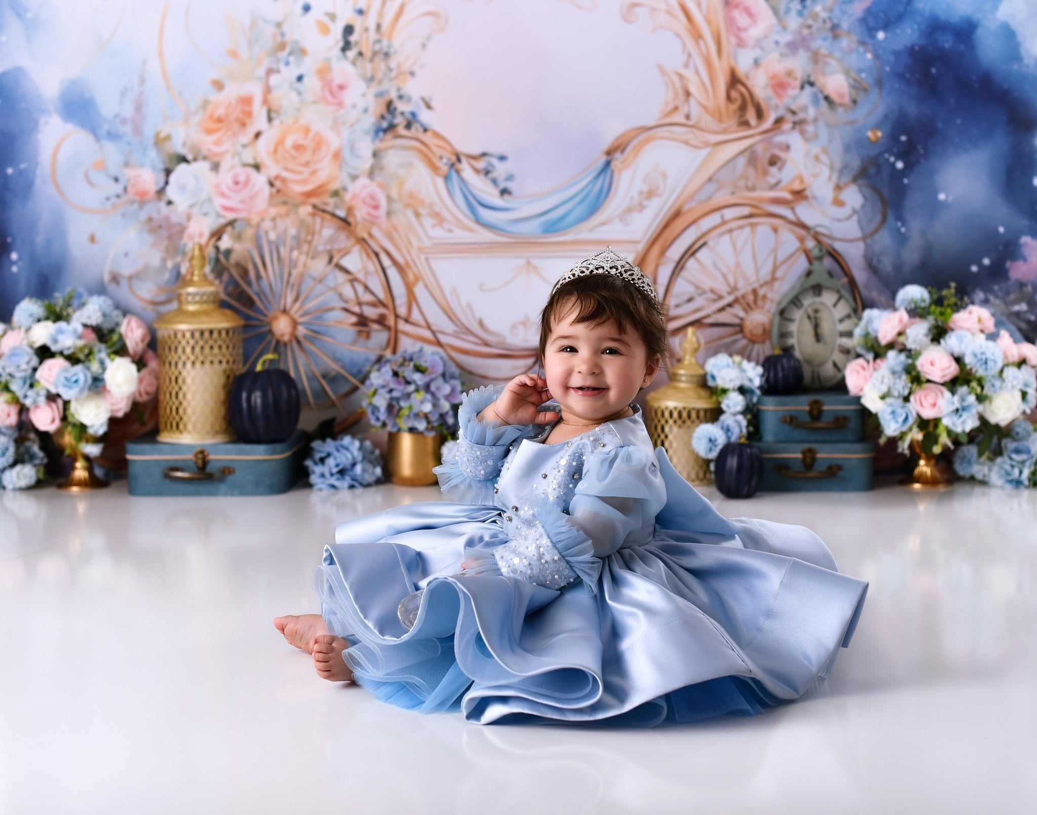 Toile de fond Enfants Carrosse Doré Fantaisie Florale MRR9-18