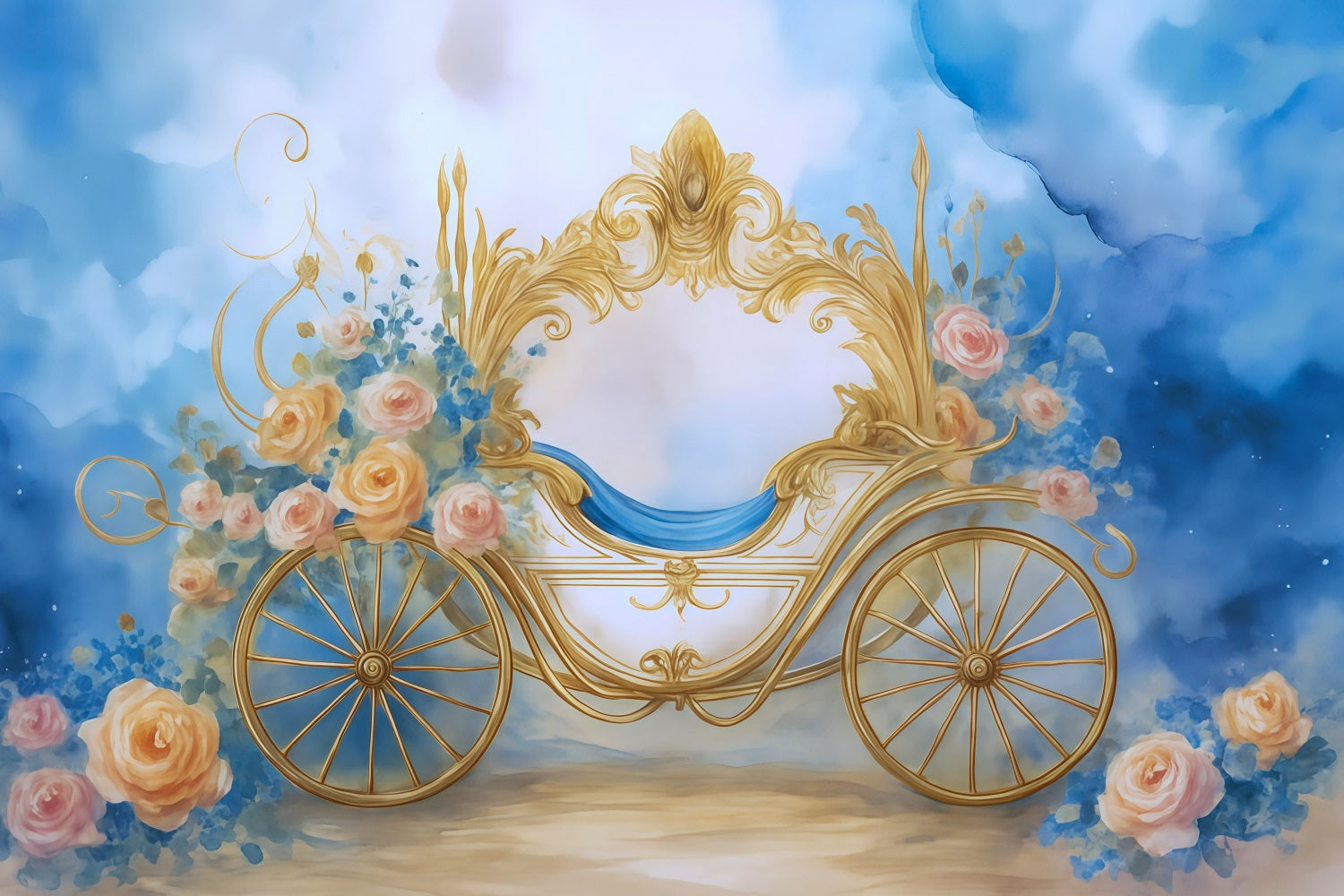 Toile de fond Enfants Carrosse Doré Fantaisie Florale MRR9-18