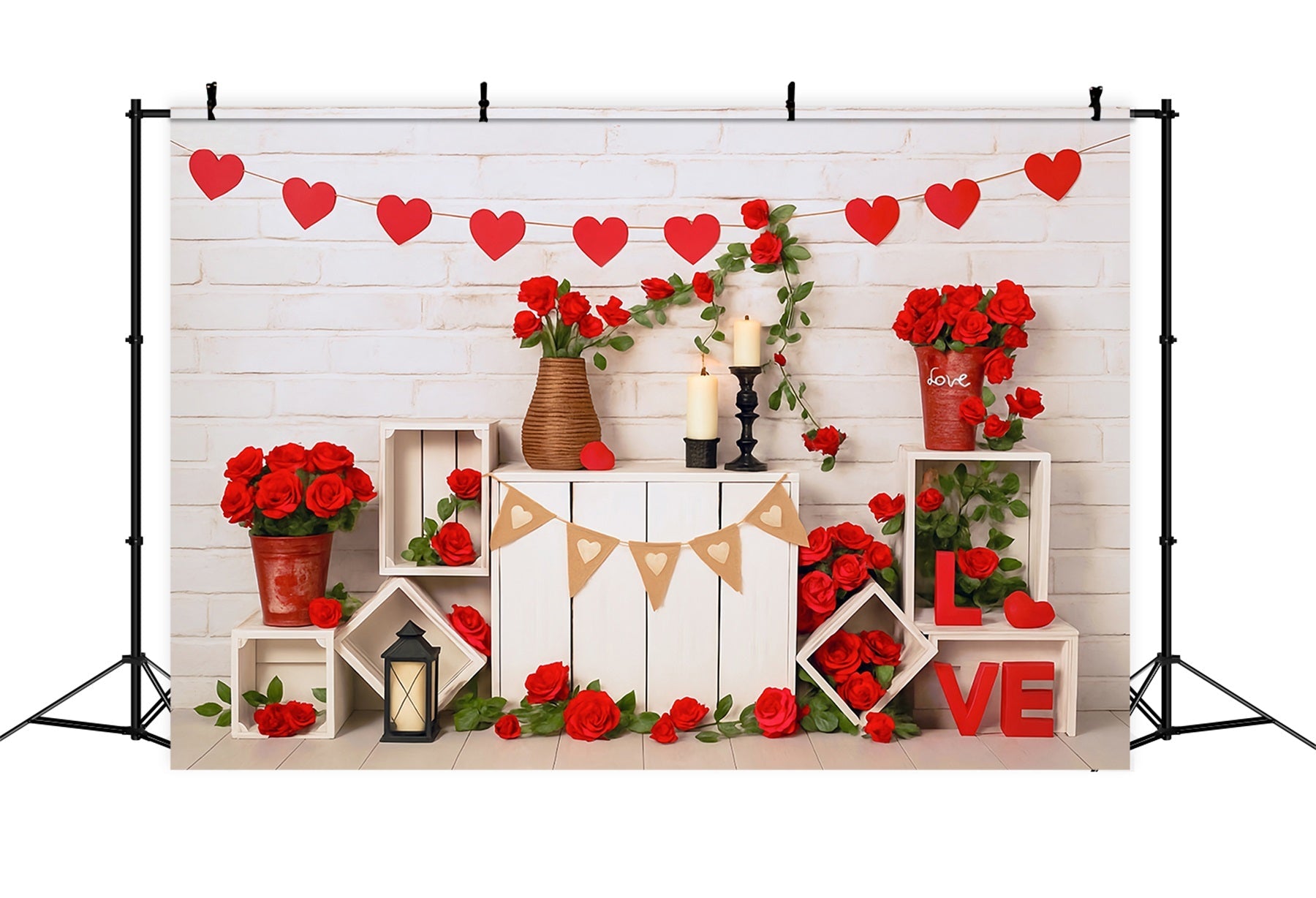Toile de fond Saint-Valentin Roses Rouges Cœurs Décor Amour MRR9-2