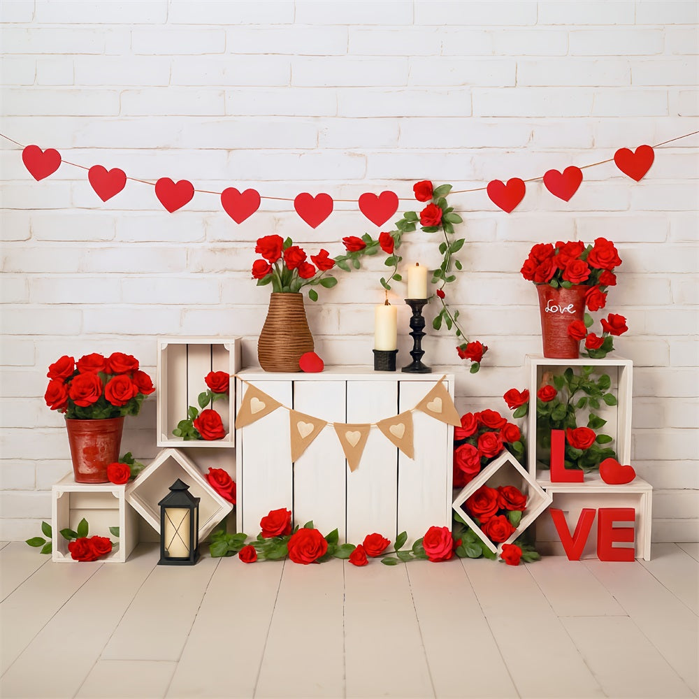 Toile de fond Saint-Valentin Roses Rouges Cœurs Décor Amour MRR9-2