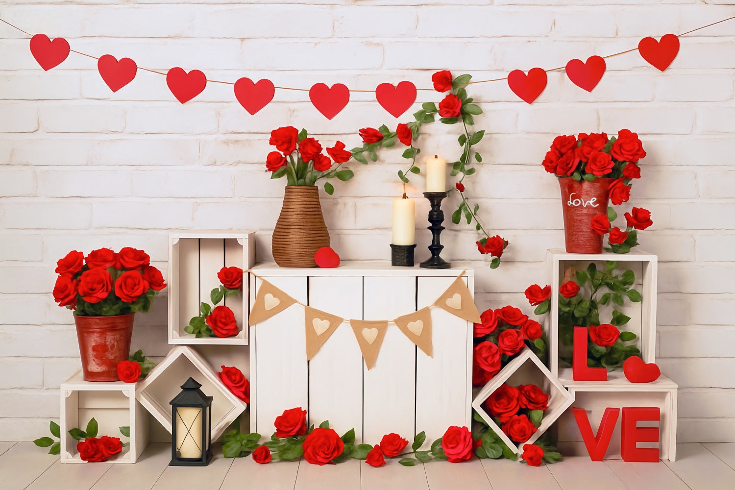 Toile de fond Saint-Valentin Roses Rouges Cœurs Décor Amour MRR9-2
