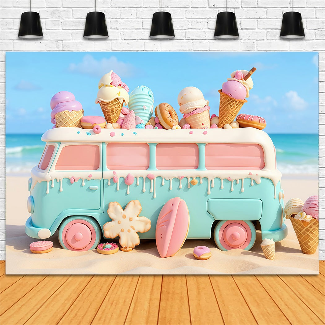 Toile de fond Enfants Camion Glace Pastel Bonbons MRR9-20