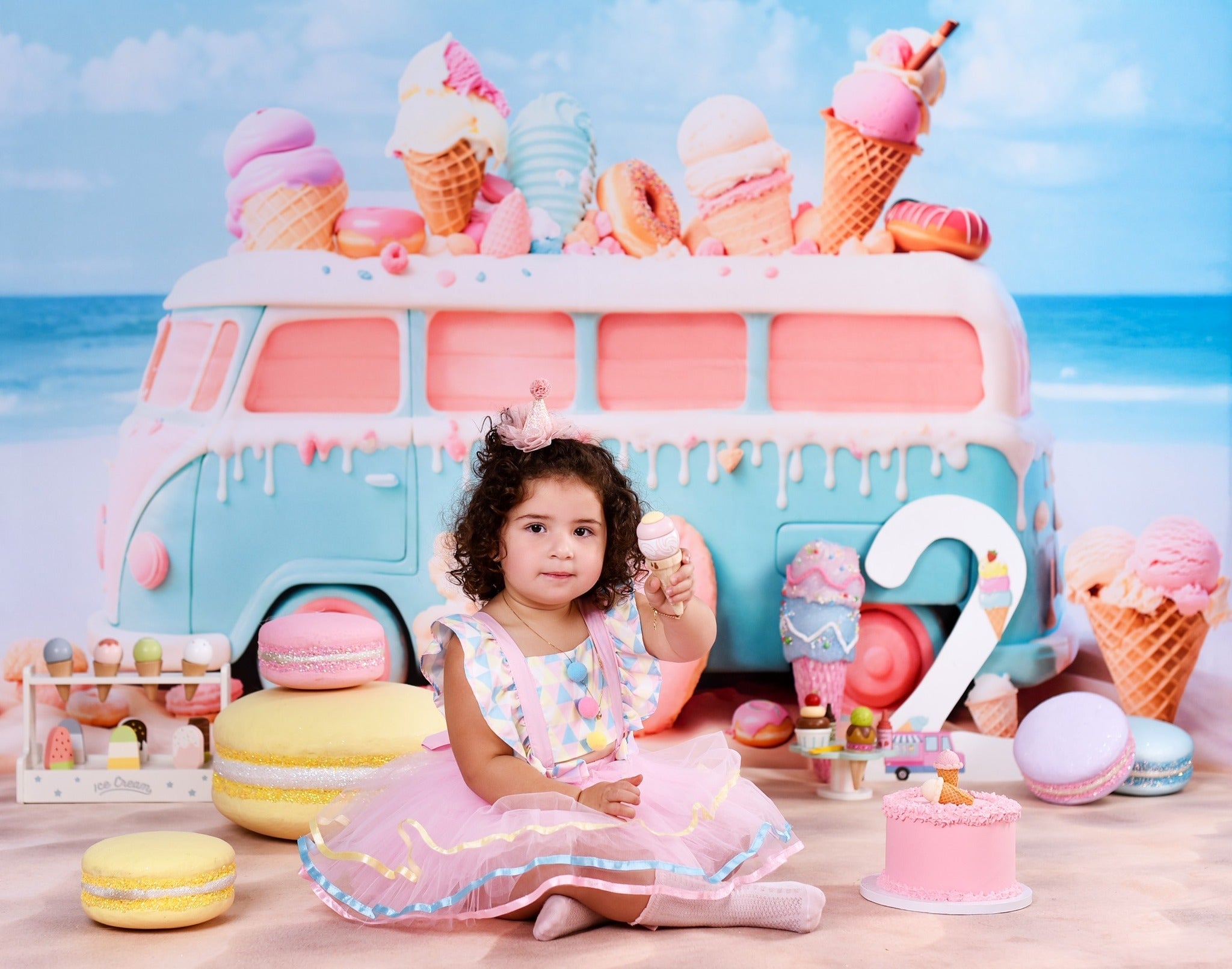 Toile de fond Enfants Camion Glace Pastel Bonbons MRR9-20