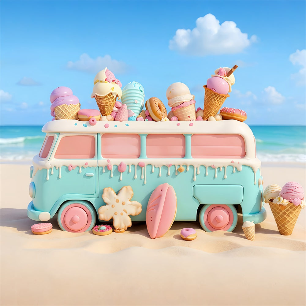 Toile de fond Enfants Camion Glace Pastel Bonbons MRR9-20