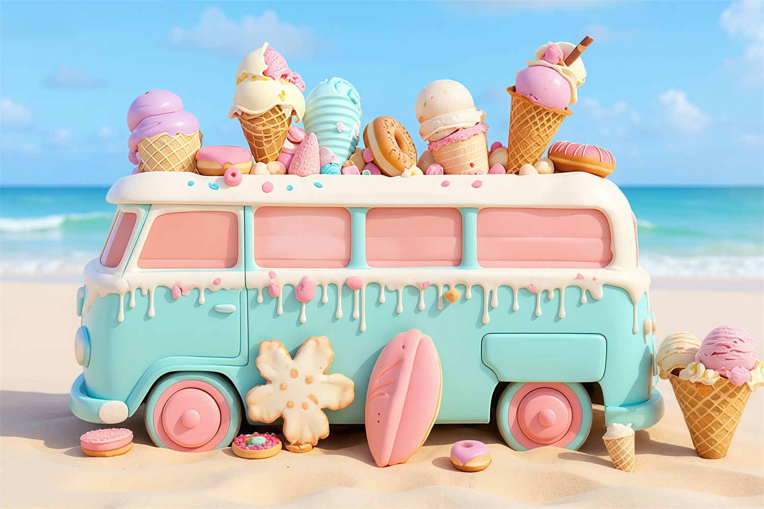 Toile de fond Enfants Camion Glace Pastel Bonbons MRR9-20
