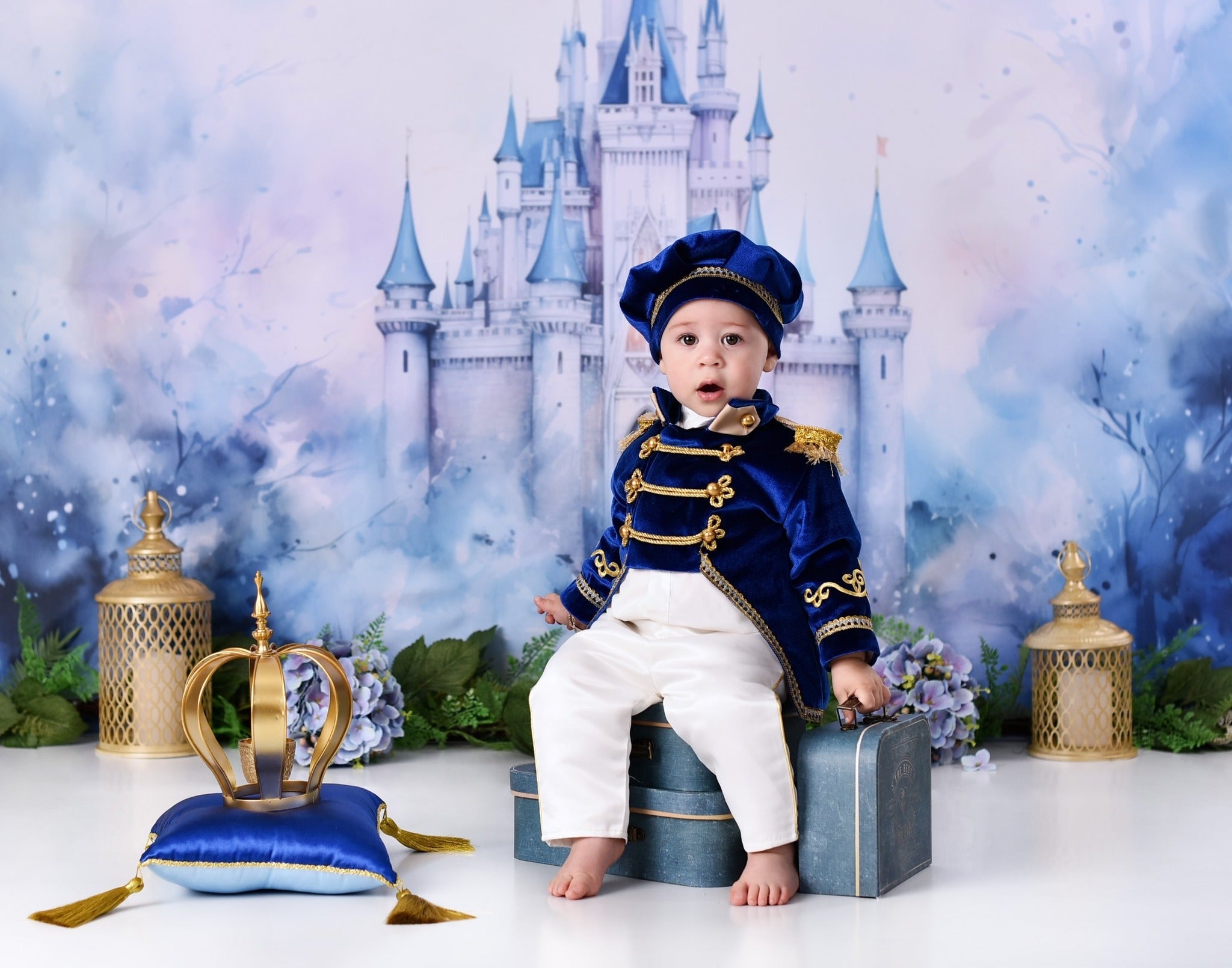 Toile de fond Bébé Tours Bleues Château Conte de Fées MRR9-23