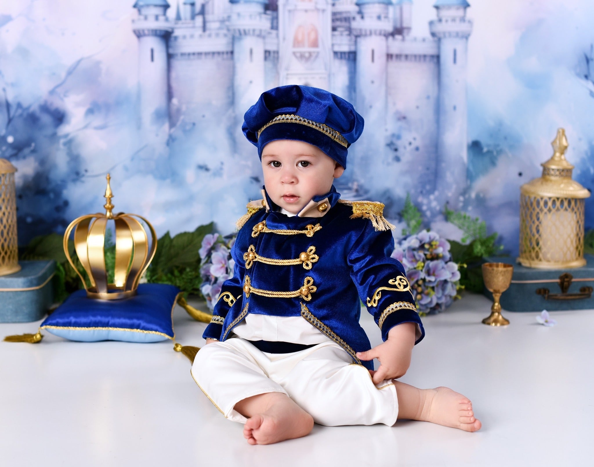 Toile de fond Bébé Tours Bleues Château Conte de Fées MRR9-23