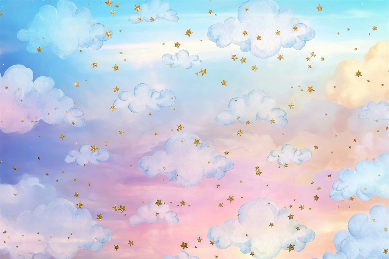 Toile de fond Ciel Nuageux Arc-en-ciel Nuages Étoiles Dorées MRR9-28