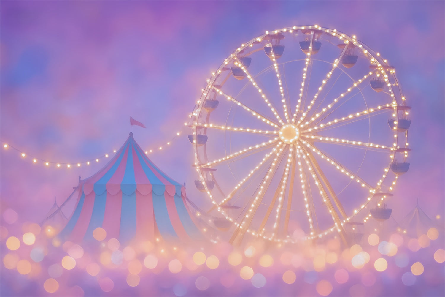 Toile de fond Cirque Carnaval Grande Roue Chapiteau Lumières Enfants MRR9-35