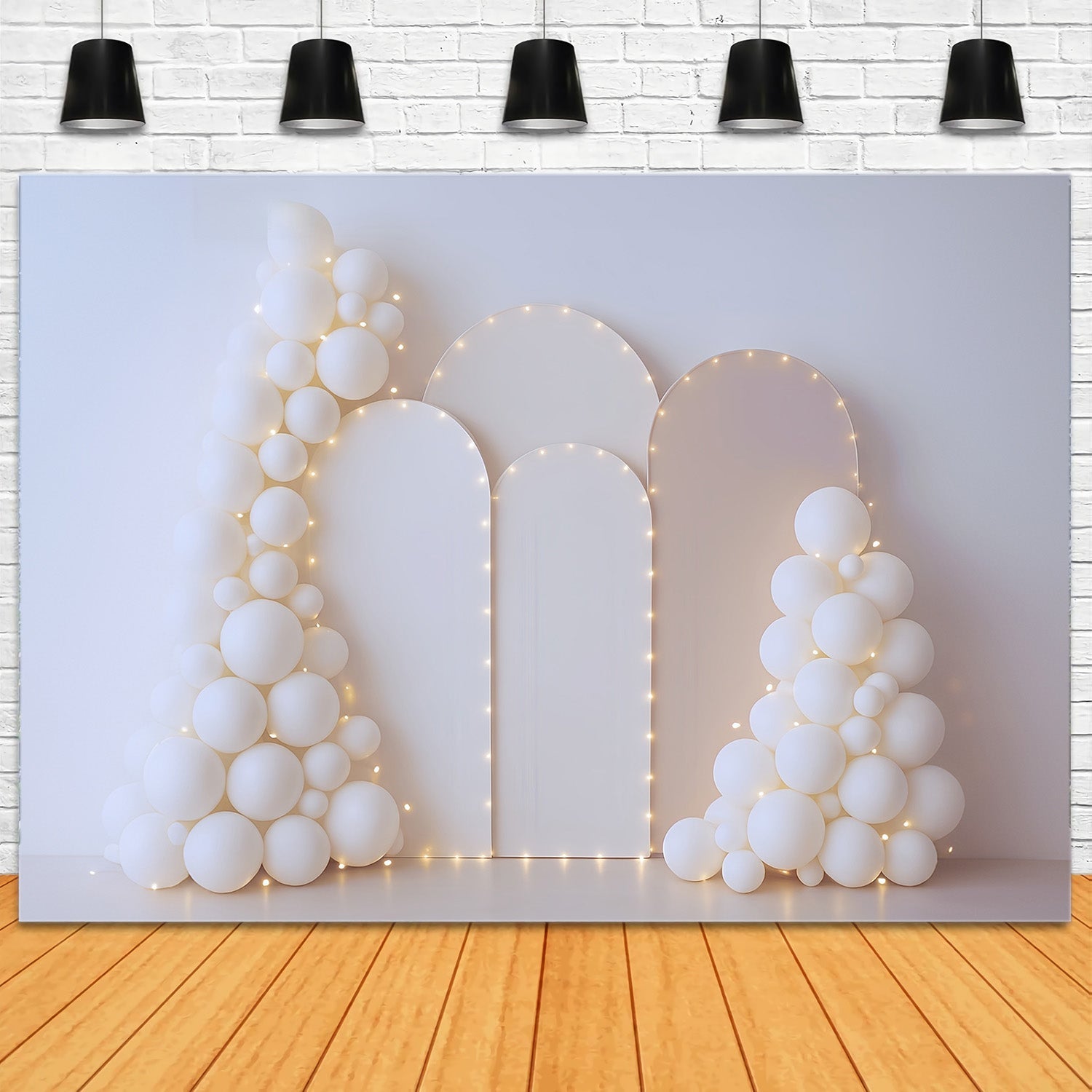 Toile de fond Smash Cake Minimaliste Arche Ballons Blancs Anniversaire MRR9-36