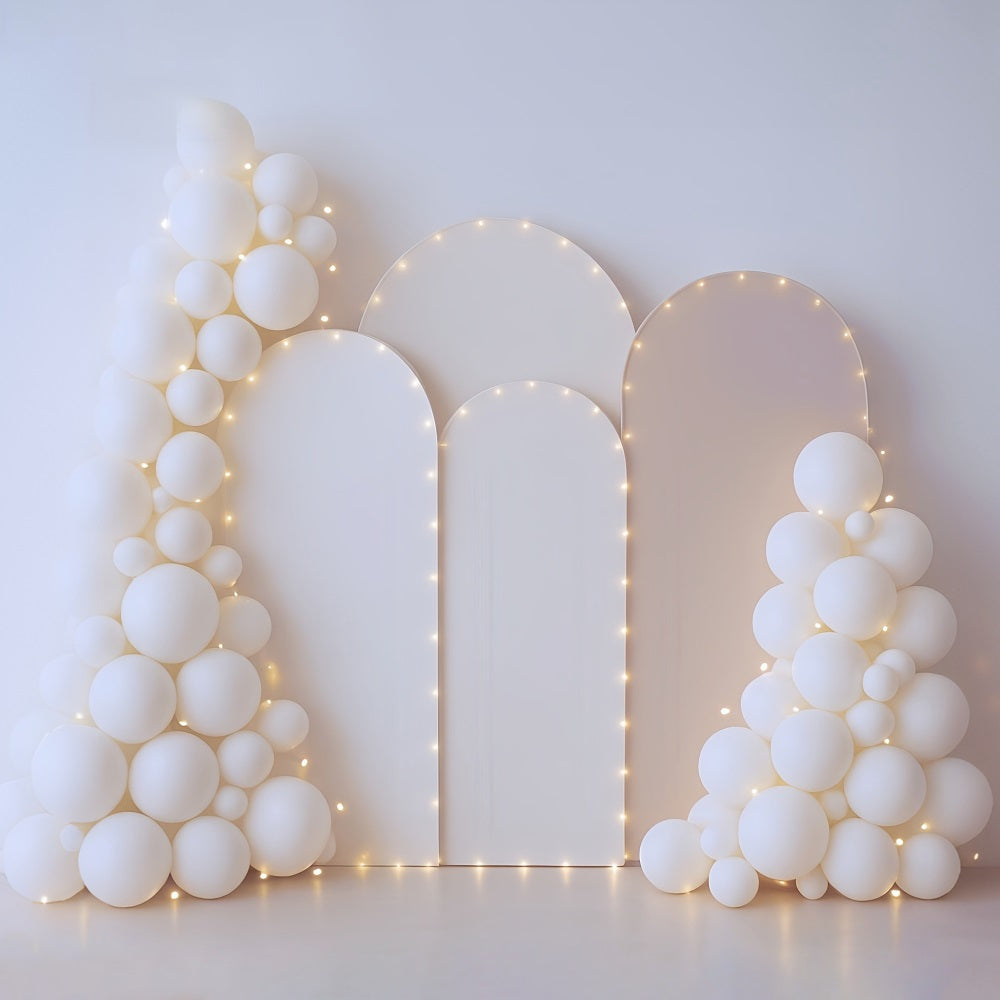 Toile de fond Smash Cake Minimaliste Arche Ballons Blancs Anniversaire MRR9-36