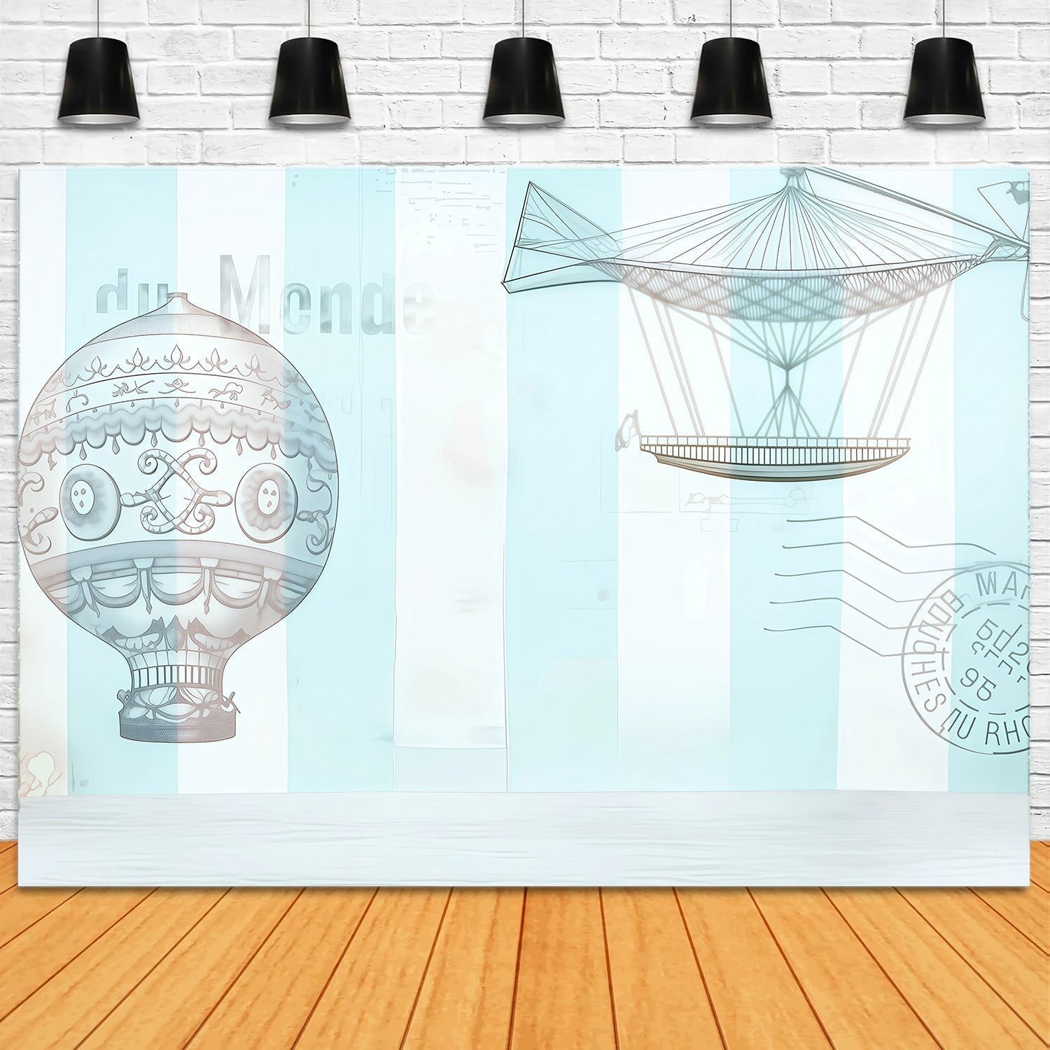 Toile de fond Nouveau-Né Montgolfière Vintage Illustration Enfants Photo MRR9-37