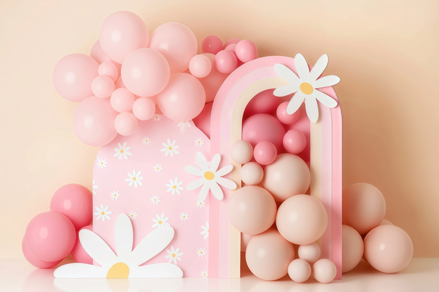 Toile de fond Smash Cake Marguerite Rose Ballons Arc-En-Ciel Anniversaire Photo MRR9-40