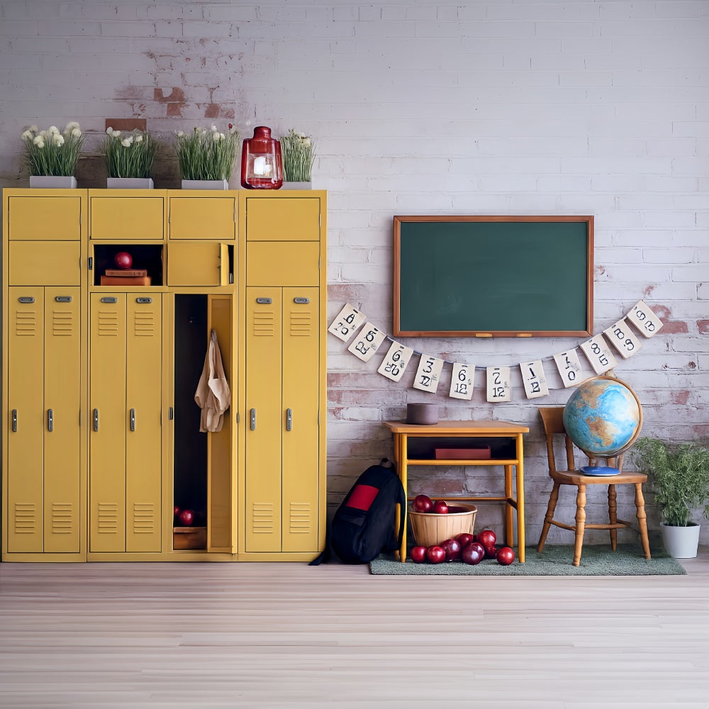 Toile de fond Rentrée des Classes Casier Jaune Salle de Classe École MRR9-43