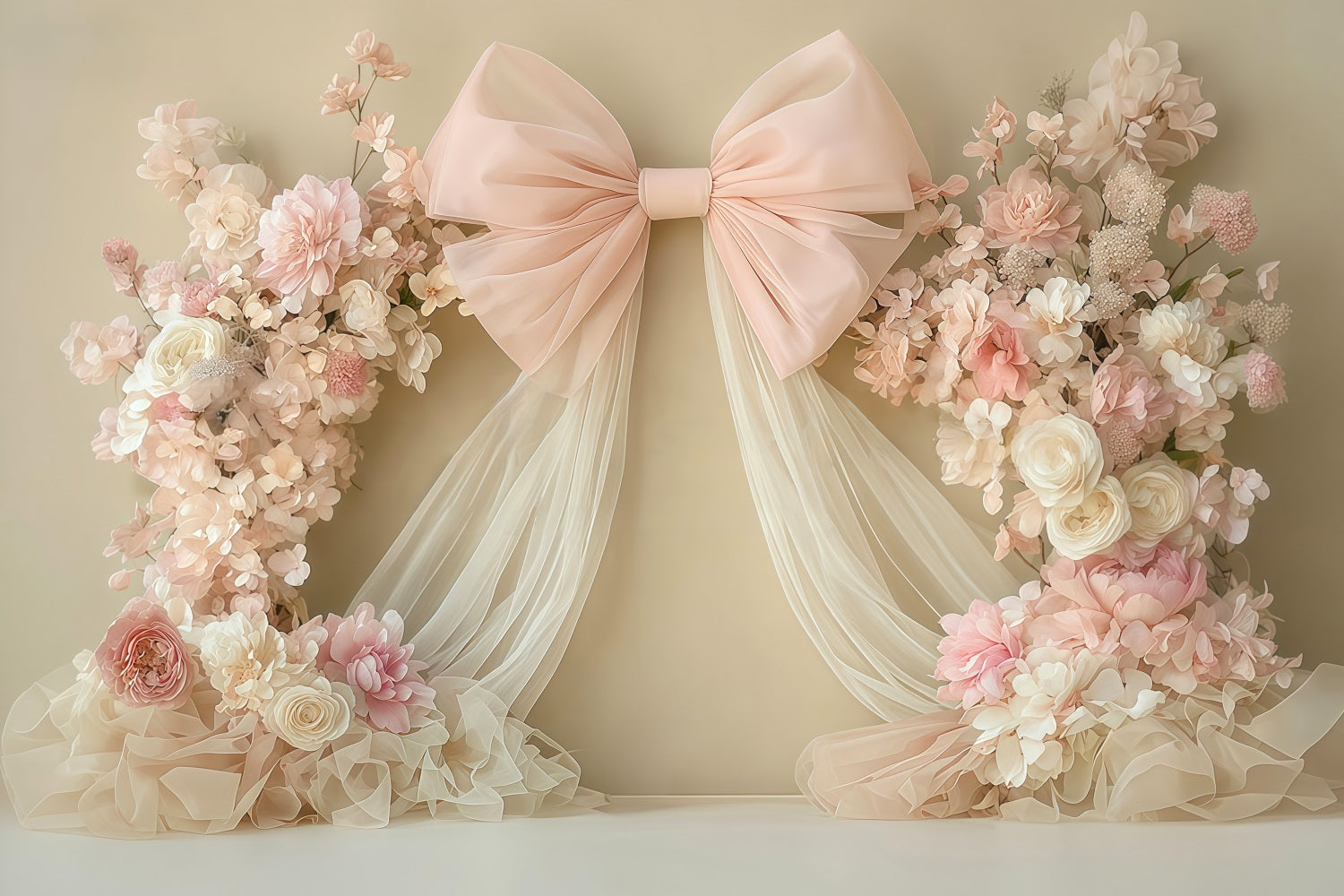 Toile de fond Nouveau-Né Nœud Rose Draperie Florale Arrangement Enfants MRR9-45
