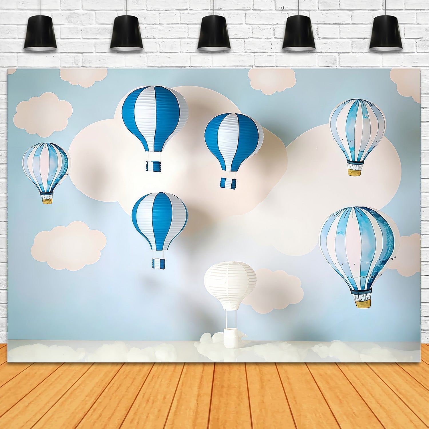 Toile de fond Nouveau-Né Nuages Bleus Montgolfières Enfants Photo MRR9-47