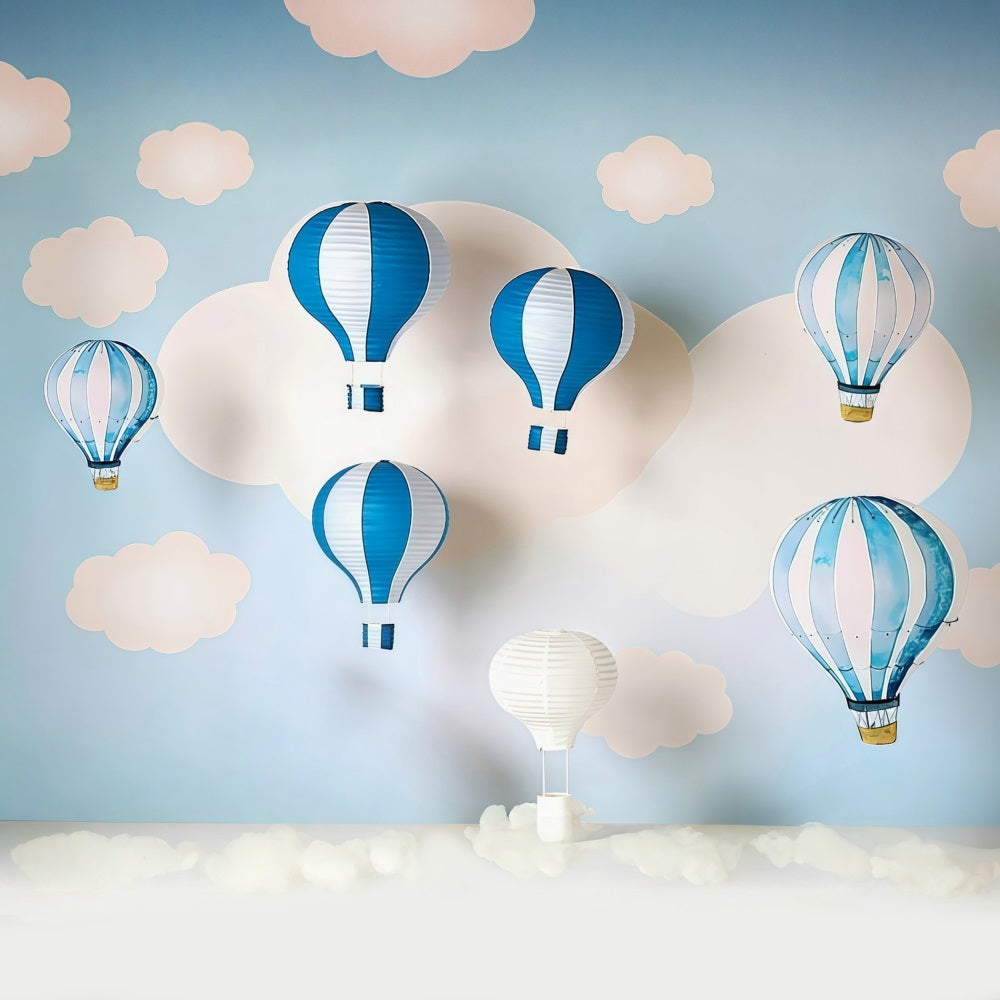 Toile de fond Nouveau-Né Nuages Bleus Montgolfières Enfants Photo MRR9-47