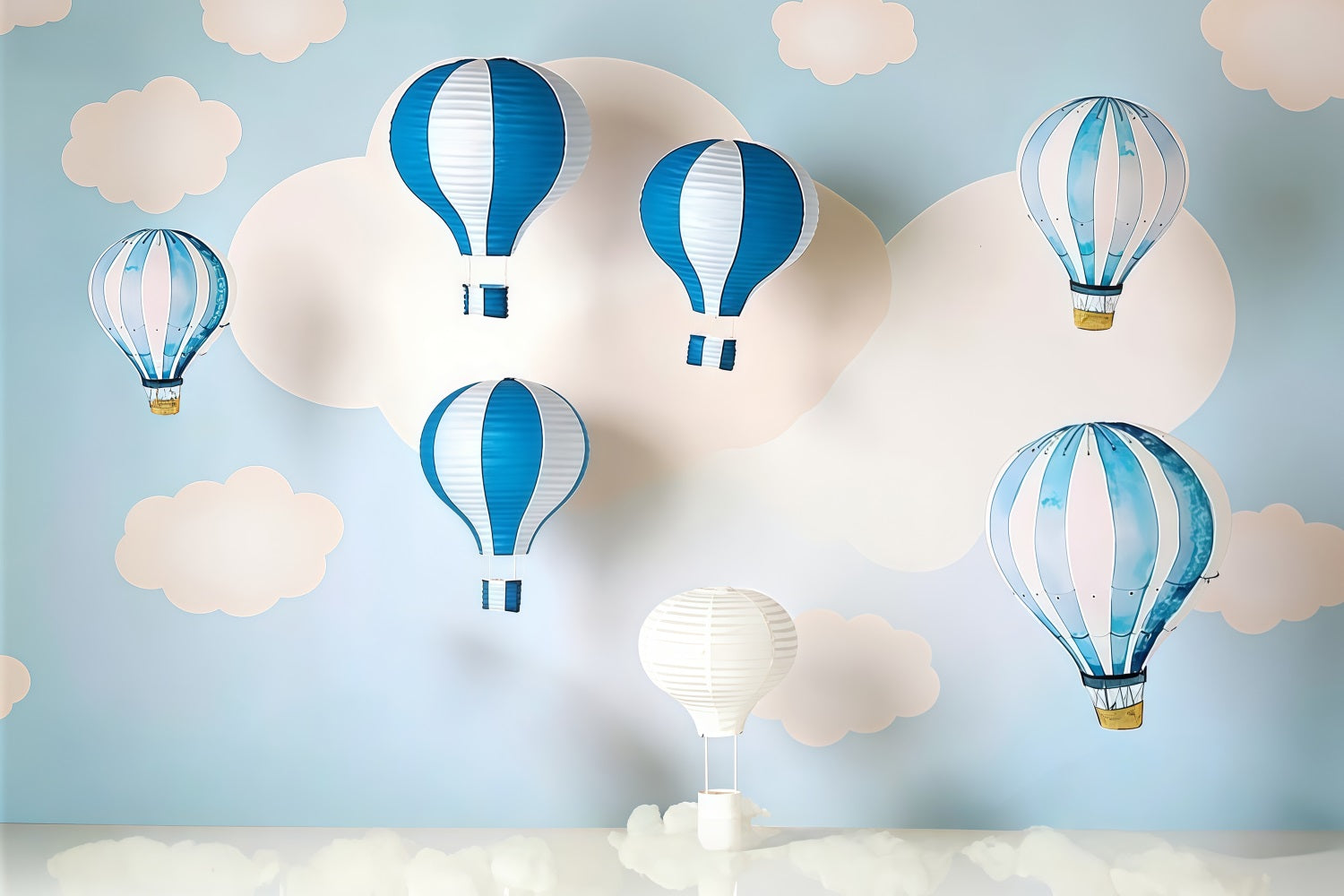 Toile de fond Nouveau-Né Nuages Bleus Montgolfières Enfants Photo MRR9-47