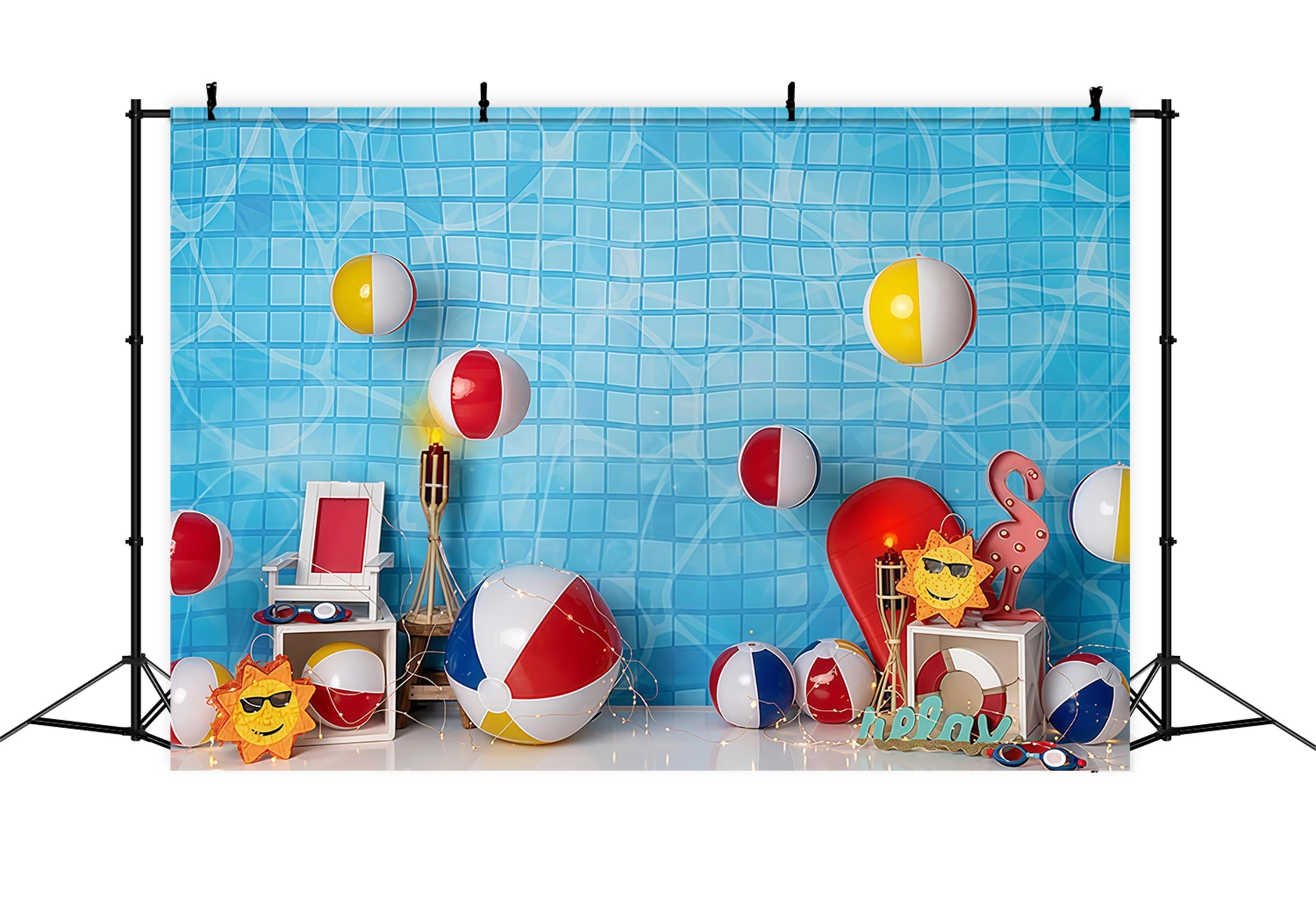 Toile de fond Enfants Carrelage Piscine Ballon Plage Été Nouveau-Né Photographie MRR9-48