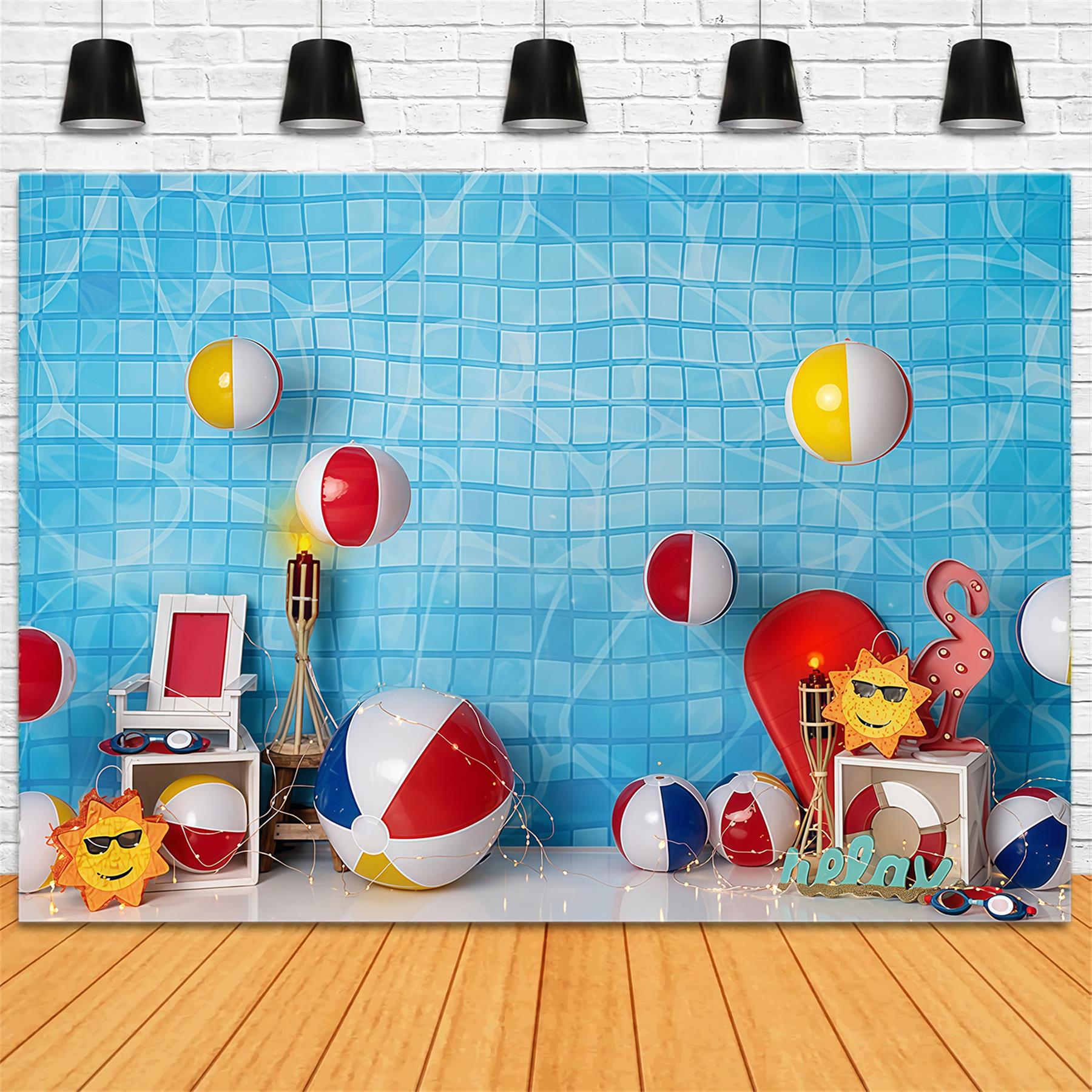 Toile de fond Enfants Carrelage Piscine Ballon Plage Été Nouveau-Né Photographie MRR9-48