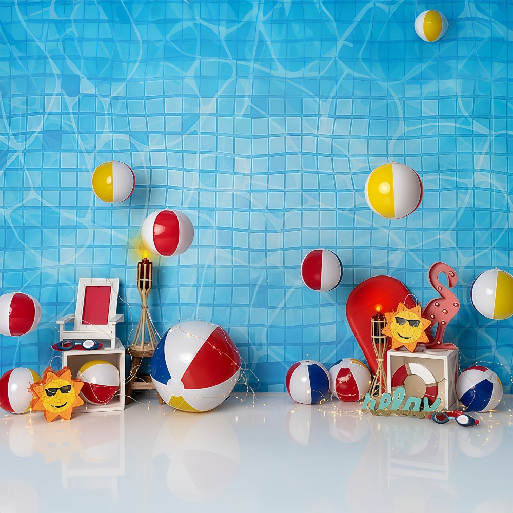 Toile de fond Enfants Carrelage Piscine Ballon Plage Été Nouveau-Né Photographie MRR9-48