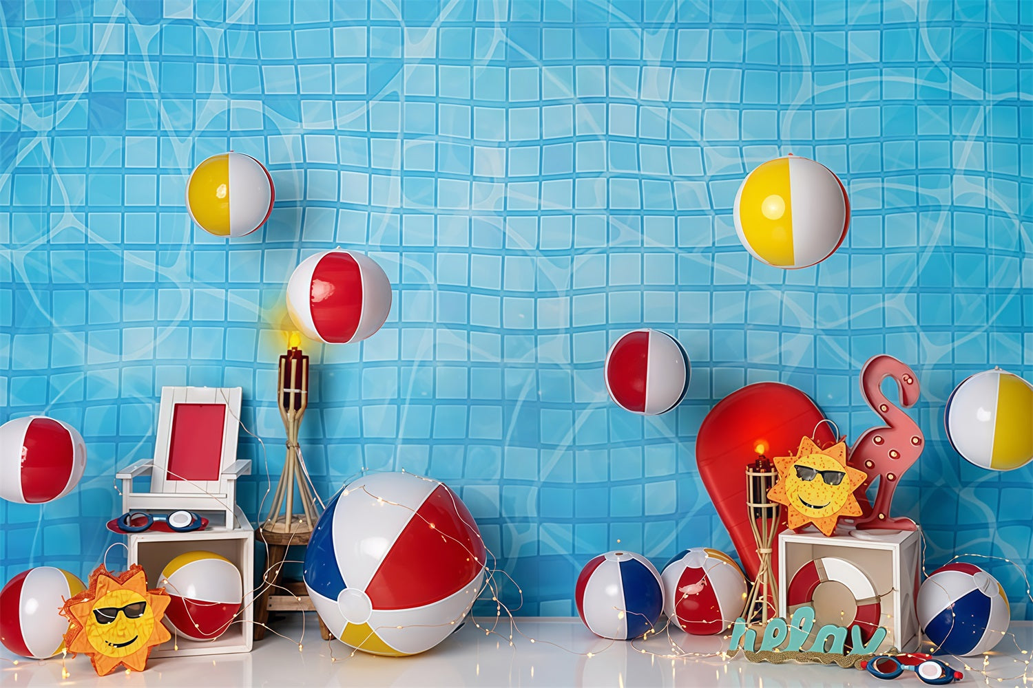 Toile de fond Enfants Carrelage Piscine Ballon Plage Été Nouveau-Né Photographie MRR9-48