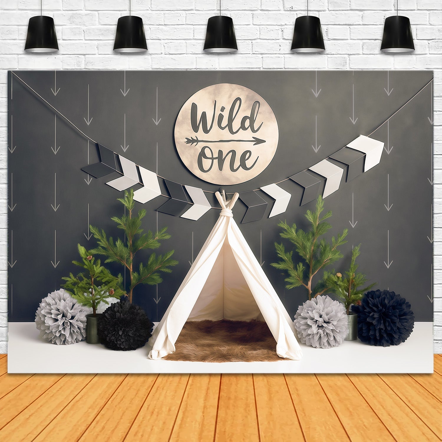 Toile de fond Anniversaire 1er Anniversaire Tipi Aventure Sauvage MRR9-5