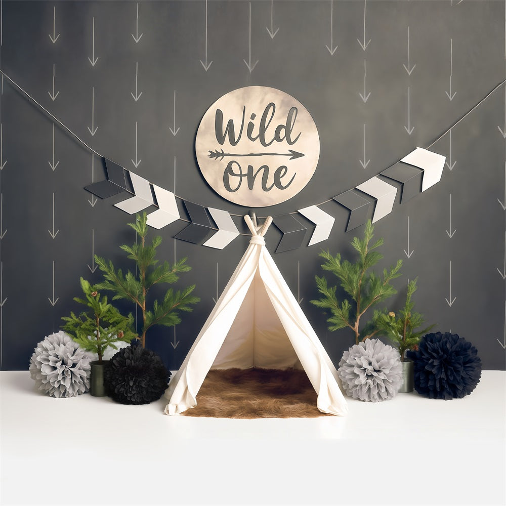 Toile de fond Anniversaire 1er Anniversaire Tipi Aventure Sauvage MRR9-5