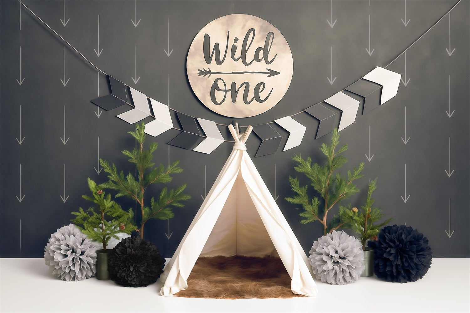 Toile de fond Anniversaire 1er Anniversaire Tipi Aventure Sauvage MRR9-5